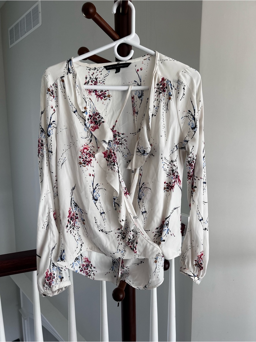 Lightweight White Floral Wrap Blouse - Women's Top